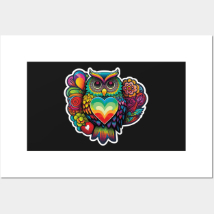 Groovy Psychedelic Owl in Black Posters and Art